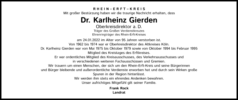  Traueranzeige für Karlheinz Gierden vom 05.02.2022 aus Kölner Stadt-Anzeiger / Kölnische Rundschau / Express