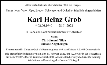 Anzeige von Karl Heinz Grob von  Anzeigen Echo 