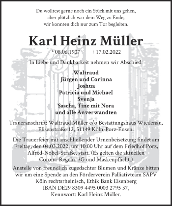 Anzeige von Karl Heinz Müller von  EXPRESS - Die Woche 