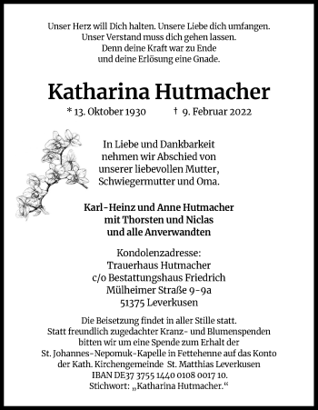 Anzeige von Katharina Hutmacher von Kölner Stadt-Anzeiger / Kölnische Rundschau / Express