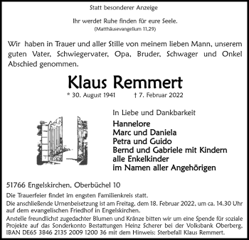 Anzeige von Klaus Remmert von  Anzeigen Echo 