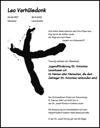 Anzeige von Leo Verhülsdonk von Kölner Stadt-Anzeiger / Kölnische Rundschau / Express