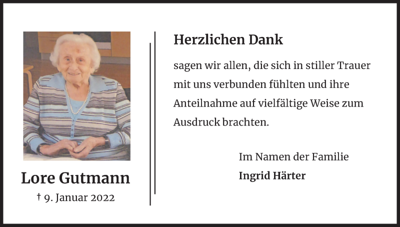  Traueranzeige für Lore Gutmann vom 26.02.2022 aus Kölner Stadt-Anzeiger / Kölnische Rundschau / Express