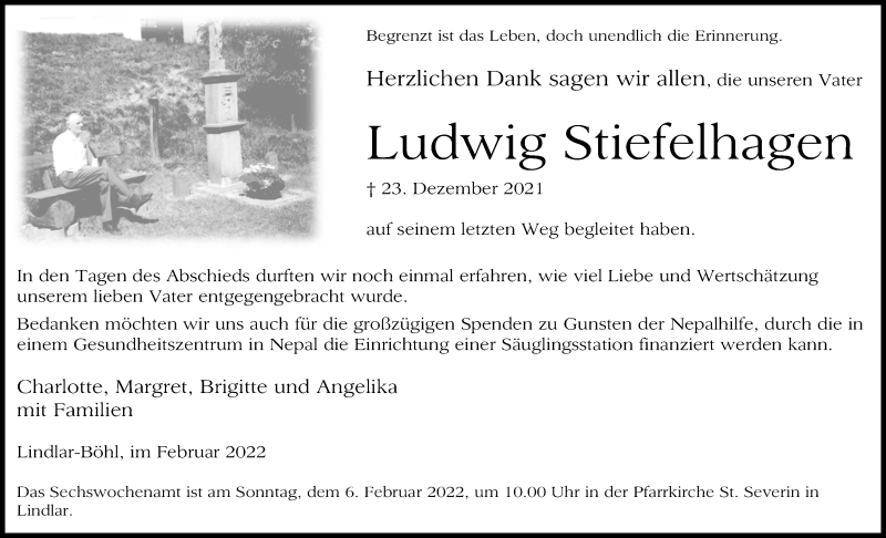  Traueranzeige für Ludwig Stiefelhagen vom 05.02.2022 aus Kölner Stadt-Anzeiger / Kölnische Rundschau / Express