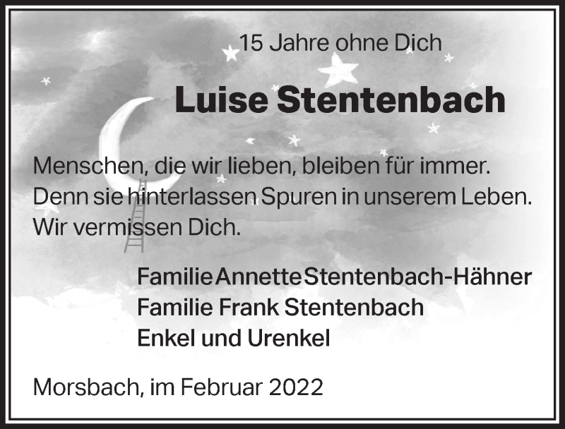  Traueranzeige für Luise Stentenbach vom 18.07.2023 aus  Lokalanzeiger 