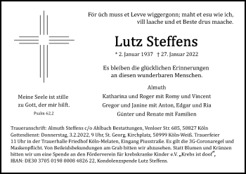 Anzeige von Lutz Steffens von Kölner Stadt-Anzeiger / Kölnische Rundschau / Express