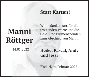 Anzeige von Manni Röttger von  Werbepost 