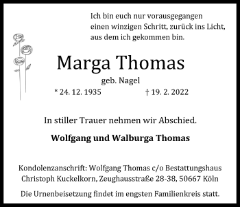 Anzeige von Marga Thomas von Kölner Stadt-Anzeiger / Kölnische Rundschau / Express