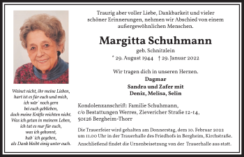 Anzeige von Margitta Schuhmann von  Werbepost 