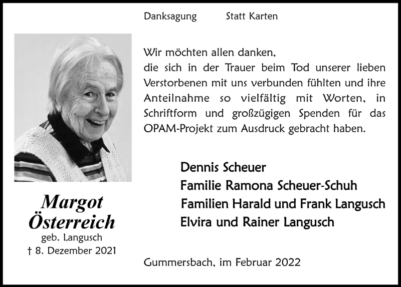  Traueranzeige für Margot Österreich vom 04.02.2022 aus  Anzeigen Echo 