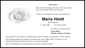 Anzeige von Maria Heidt von Kölner Stadt-Anzeiger / Kölnische Rundschau / Express