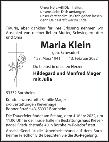 Anzeige von Maria Klein von  Schaufenster/Blickpunkt 