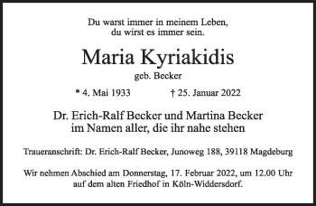 Anzeige von Maria Kyriakidis 