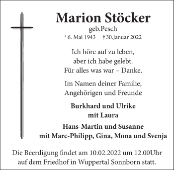 Anzeige von Marion Stöcker von  Anzeigen Echo 