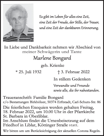 Anzeige von Marlene Bongard von  Werbepost 
