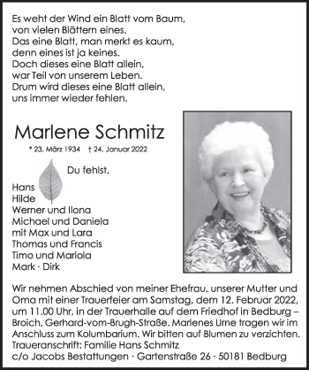 Anzeige von Marlene Schmitz von  Werbepost 
