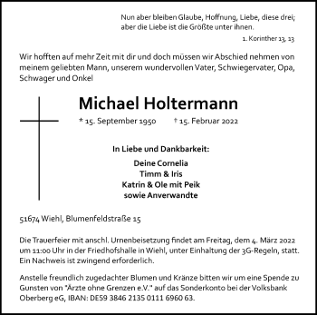 Anzeige von Michael Holtermann von Kölner Stadt-Anzeiger / Kölnische Rundschau / Express