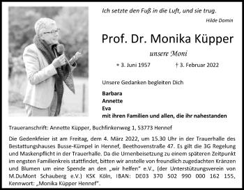 Anzeige von Monika Küpper von Kölner Stadt-Anzeiger / Kölnische Rundschau / Express