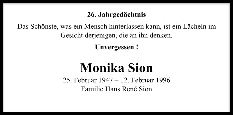  Traueranzeige für Monika Sion vom 12.02.2022 aus Kölner Stadt-Anzeiger / Kölnische Rundschau / Express