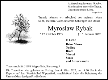 Anzeige von Myroslaw Rybak von Kölner Stadt-Anzeiger / Kölnische Rundschau / Express