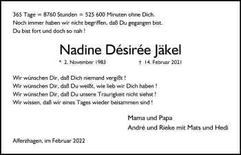 Anzeige von Nadine Désirée Jäkel von  Anzeigen Echo 