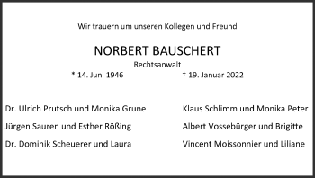 Anzeige von Norbert Bauscher von Kölner Stadt-Anzeiger / Kölnische Rundschau / Express