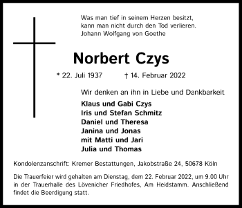 Anzeige von Norbert Czys von Kölner Stadt-Anzeiger / Kölnische Rundschau / Express