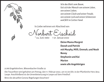 Anzeige von Norbert Eischeid von  Anzeigen Echo 