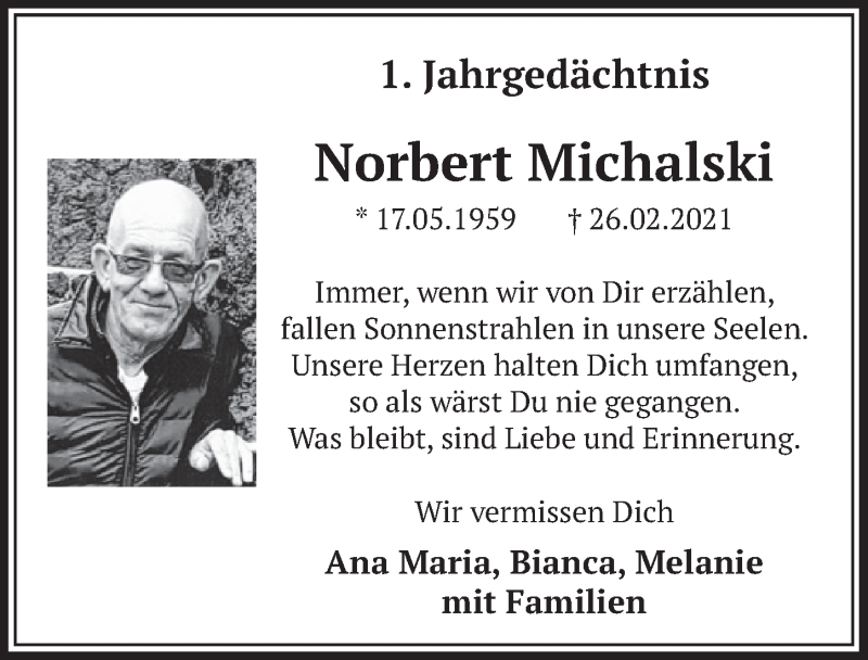  Traueranzeige für Norbert Michalski vom 25.02.2022 aus  Werbepost 