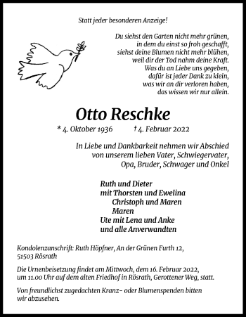 Anzeige von Otto Reschke von Kölner Stadt-Anzeiger / Kölnische Rundschau / Express