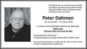 Anzeige von Peter Dahmen von  Werbepost 