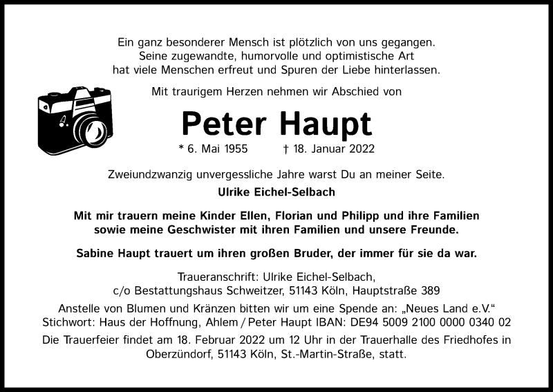  Traueranzeige für Peter Haupt vom 05.02.2022 aus Kölner Stadt-Anzeiger / Kölnische Rundschau / Express