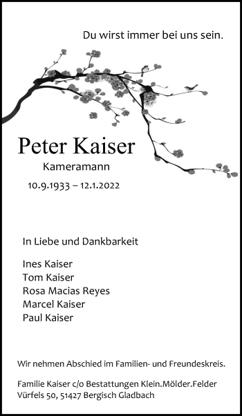 Anzeige von Peter Kaiser von Kölner Stadt-Anzeiger / Kölnische Rundschau / Express