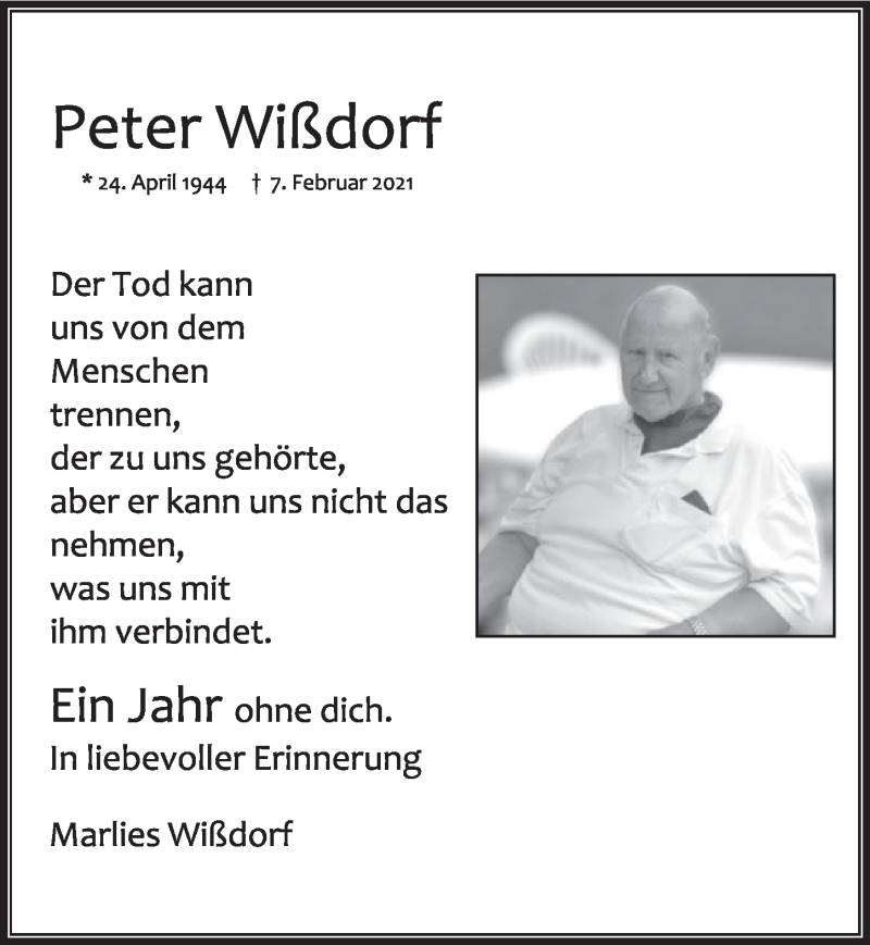  Traueranzeige für Peter Wißdorf vom 11.02.2022 aus  Werbepost 