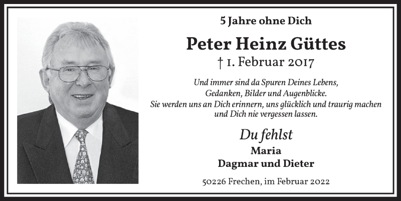  Traueranzeige für Peter Heinz Güttes vom 04.02.2022 aus  Wochenende 