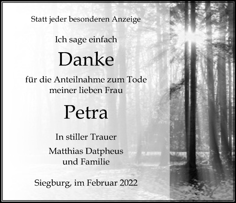  Traueranzeige für Petra  vom 26.02.2022 aus Kölner Stadt-Anzeiger / Kölnische Rundschau / Express