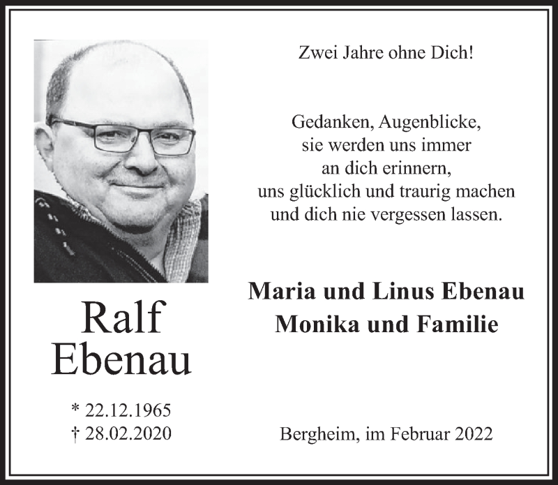  Traueranzeige für Ralf Ebenau vom 25.02.2022 aus  Werbepost 
