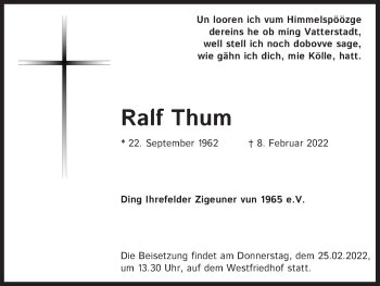 Anzeige von Ralf Thum von Kölner Stadt-Anzeiger / Kölnische Rundschau / Express