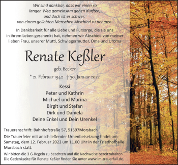 Anzeige von Renate Keßler von  Lokalanzeiger 