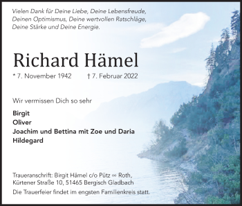 Anzeige von Richard Hämel von Kölner Stadt-Anzeiger / Kölnische Rundschau / Express