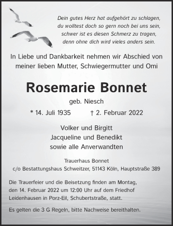 Anzeige von Rosemarie Bonnet von  Express die Woche 