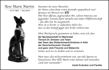 Anzeige von Rose Marie Martin von  Bergisches Handelsblatt 