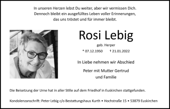 Anzeige von Rosi Lebig von  Blickpunkt Euskirchen 