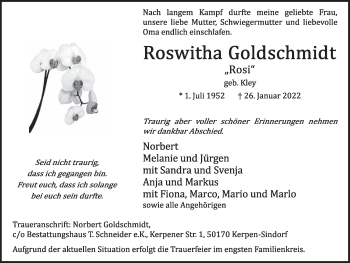 Anzeige von Roswitha Goldschmidt von  Werbepost 