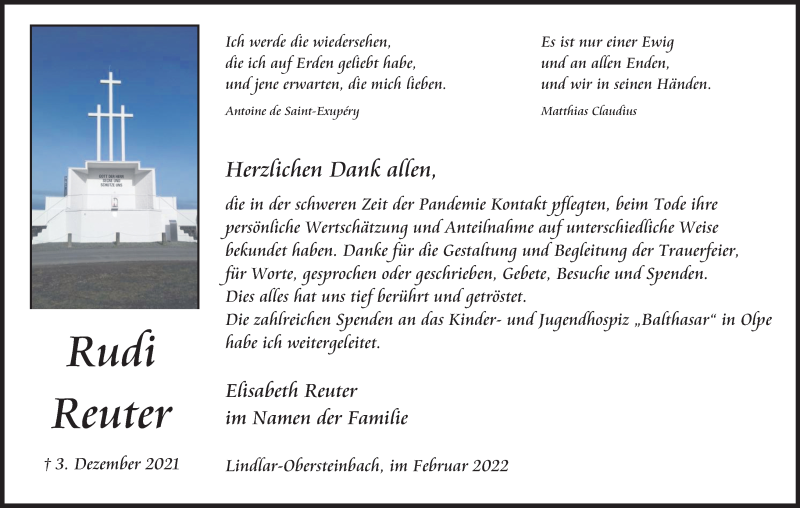  Traueranzeige für Rudi Reuter vom 19.02.2022 aus Kölner Stadt-Anzeiger / Kölnische Rundschau / Express