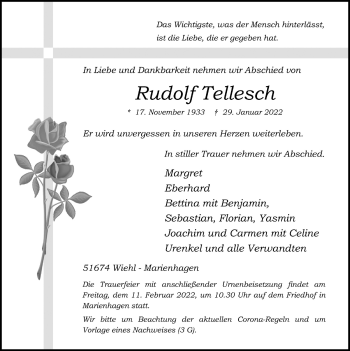 Anzeige von Rudolf Tellesch von  Anzeigen Echo 