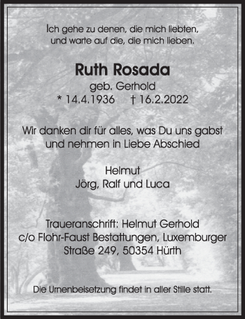 Anzeige von Ruth Rosada von  Werbepost 