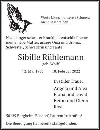 Anzeige von Sibille Rühlemann von  Werbepost 