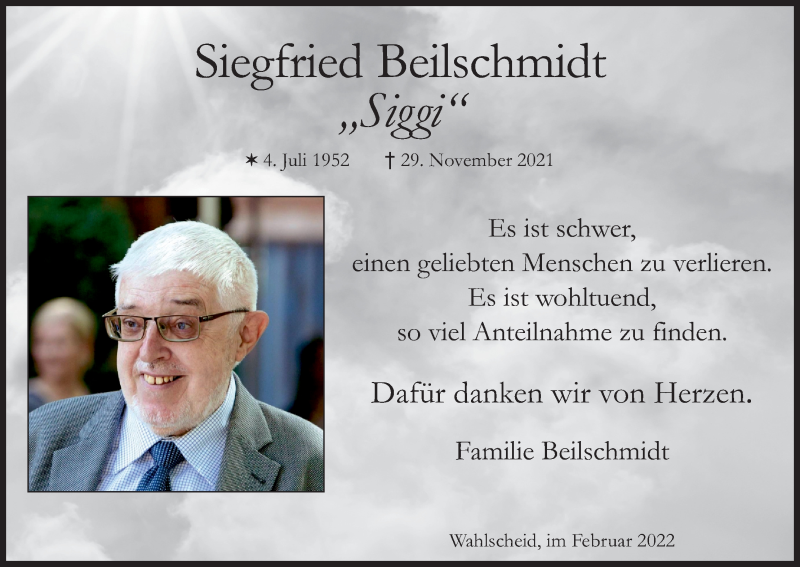  Traueranzeige für Siegfried Beilschmidt vom 05.02.2022 aus Kölner Stadt-Anzeiger / Kölnische Rundschau / Express