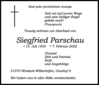 Anzeige von Siegfried Parschau von Kölner Stadt-Anzeiger / Kölnische Rundschau / Express